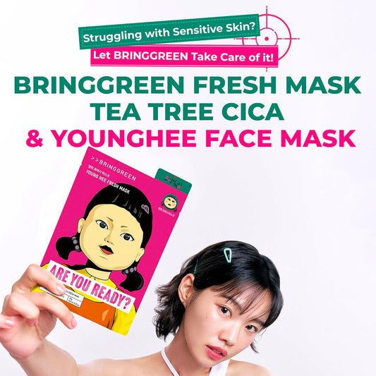 Bring Green X Netflix Squid Game Edition Fresh Facial Mask 10Ea (Tea Tree Cica 5Ea + Younghee 5Ea)