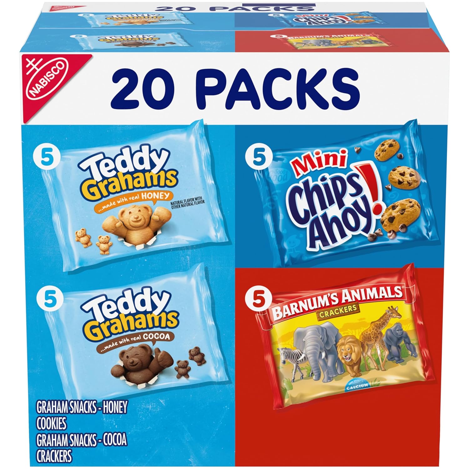 Nabisco Fun Shapes Variety Pack, Barnum'S Animal Crackers, Teddy Grahams And Chips Ahoy! Cookies, School Snacks, 20 Snack Packs