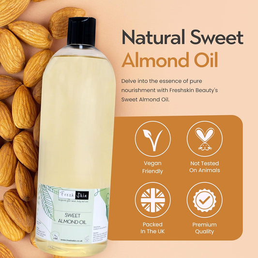 Freshskin Beauty LTD | Sweet Almond Oil 1 Litre - Natural, Cruelty Free, Vegan, No GMO (1000ml)