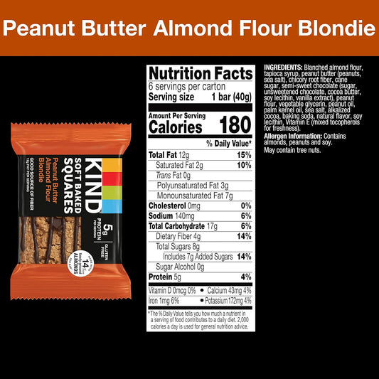 Kind Soft Baked Squares, Peanut Butter Almond Flour Blondie, 6 Count