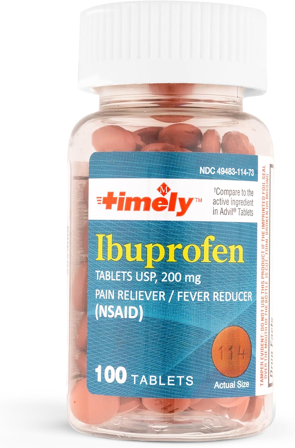 Timely Ibuprofen 200mg 100 Tablets - Compared to Advil Tablets - Pain Relief Tablets and Fever Reducer - for Headache Relief, Menstrual Pain, Tooth Aches Muscular Aches, Arthritis Pain & Body Aches : Health & Household