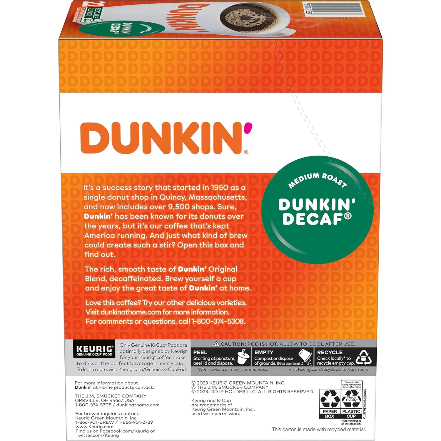 Dunkin' Decaf Medium Roast Coffee, 88 Keurig K-Cup Pods : Everything Else