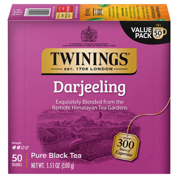 Twinings Darjeeling Tea - A Delicate, Dry Black Tea, Sophisticated Coffee Alternative With Less Caffeine, Individually Wrapped Tea Bags, 50 Count