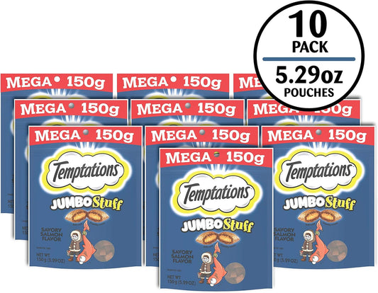 Temptations Jumbo Stuff Crunchy And Soft Cat Treats Savory Salmon Flavor, 5.3 Oz. Pouch (Pack Of 10)