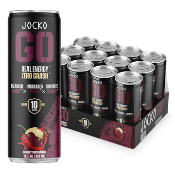 Jocko Go Energy Drink - Keto, Vitamin B12, Vitamin B6, Electrolytes, L Theanine, Magnesium- All Natural Energy Boost, Sugar Free Nootropic Monk Fruit Blend - 12 Pack (Cherry Vanilla Flavor)