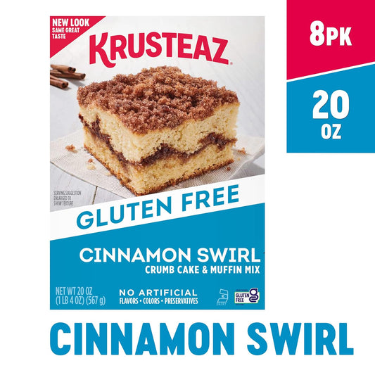 Krusteaz Gluten Free Cinnamon Swirl Crumb Cake & Muffin Mix, 20 oz Boxes (Pack of 8)
