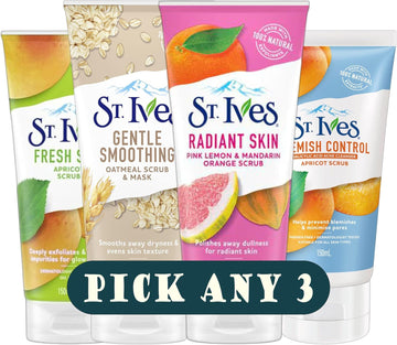 St. Ives Face Scrub Bundle | Pick Any 3 Variants | Choose From Apricot, Fresh Skin, Oatmeal, Pink Lemon & More | 3 X 150Ml | Exfoliation Set