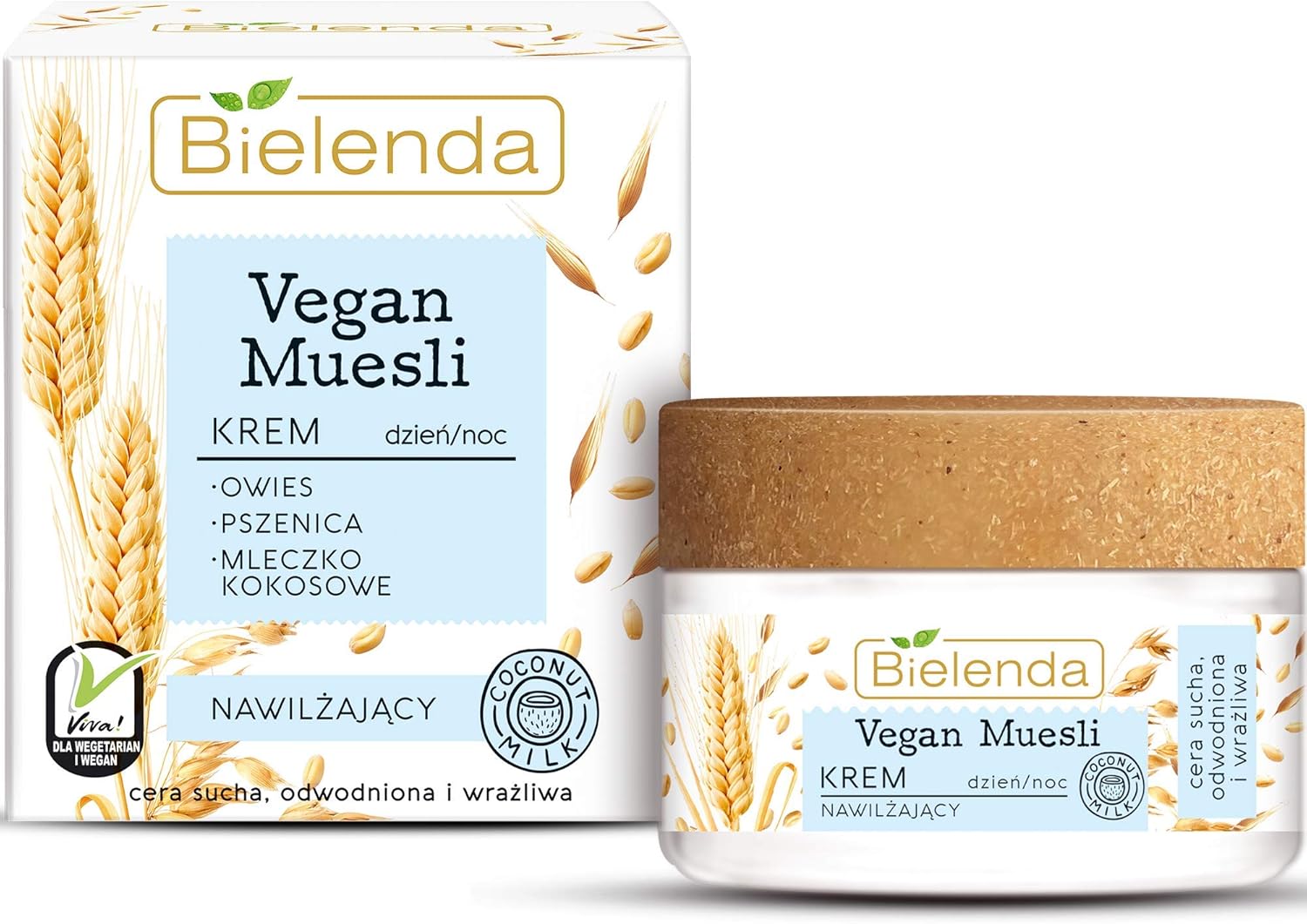 Bielenda Vegan Muesli - Effect Deeply Moisturized, Nourished, Satin Soft And Healthy Glow Skin - Vegan Muesli Moisturizing Cream Oats + Wheat + Coconut Milk - 50 Ml