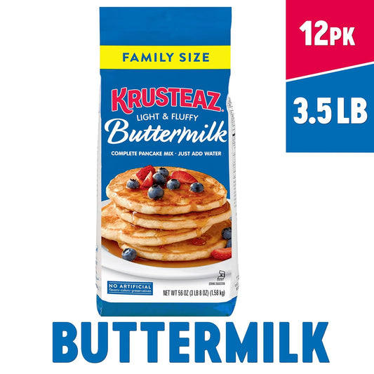 Krusteaz Complete Buttermilk Pancake and Waffle Mix, Light & Fluffy, 3.5 lb Bags (Pack of 12)