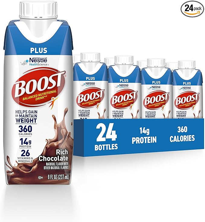 Boost Plus Ready To Drink Balanced Nutritional Drink, Rich Chocolate, 8 Fl Oz (Pack Of 24)