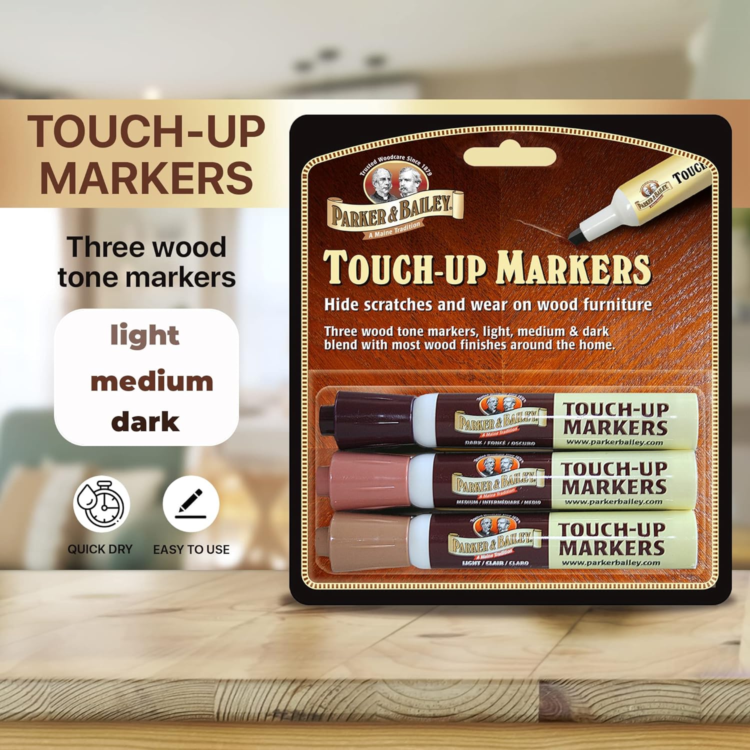 Parker & Bailey Touch-Up Markers - Furniture Markers Touch Up Furniture Scratch Repair Markers Wood Floor Scratch Remover Wood Marker Wood Stain Marker for Wood Furniture Wood Pens for Scratches : Health & Household