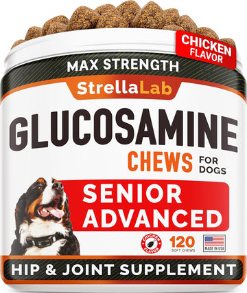 Senior Advanced Glucosamine Chondroitin Joint Supplement For Dogs - Hip & Joint Pain Relief Pills - Large & Small Breed - Hip Joint Chews Canine Joint Health - Chews Older Dogs - Chicken Flavor-120Ct