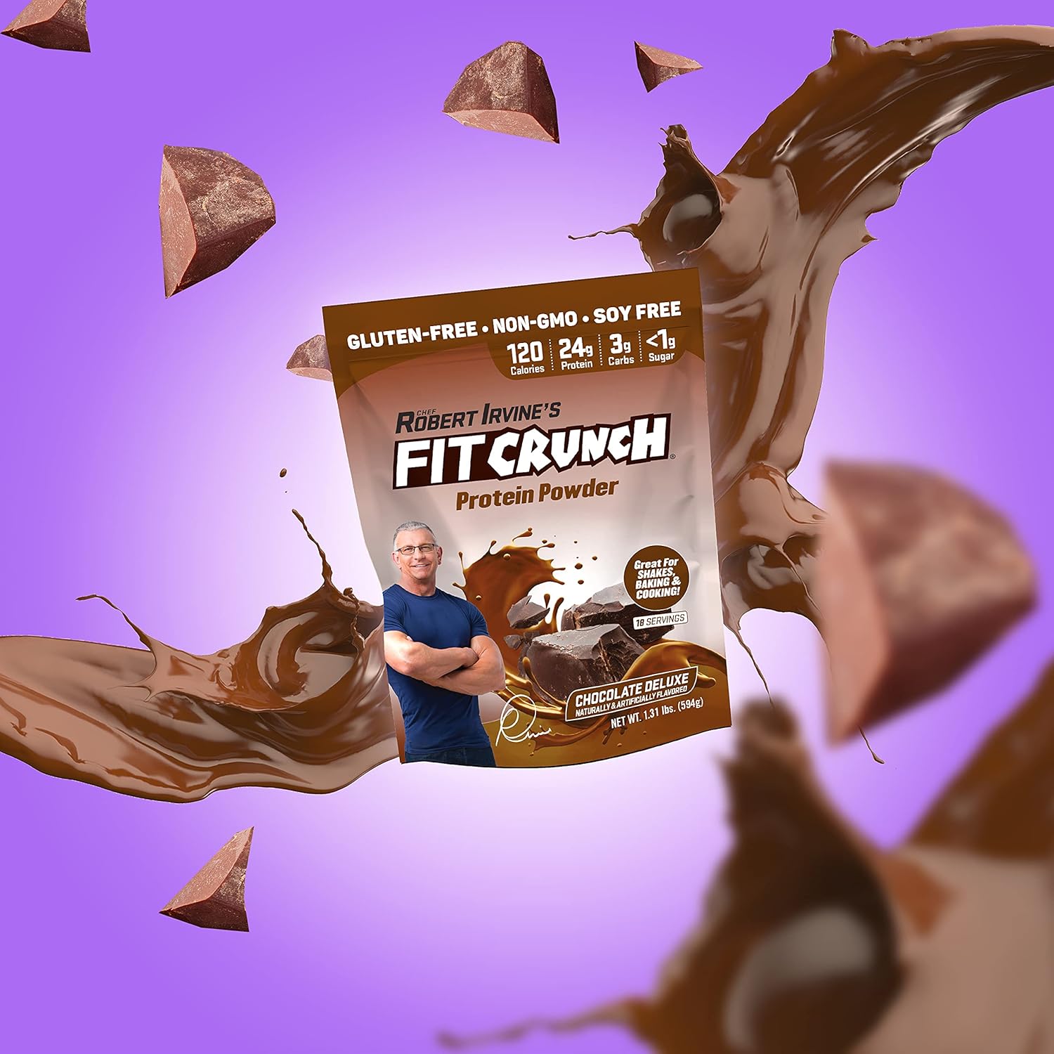 FITCRUNCH Tri-Blend Whey Protein, Keto Friendly, Low Calories, High Protein, Gluten Free, Soy Free (18 Servings, Chocolate Deluxe) : Health & Household