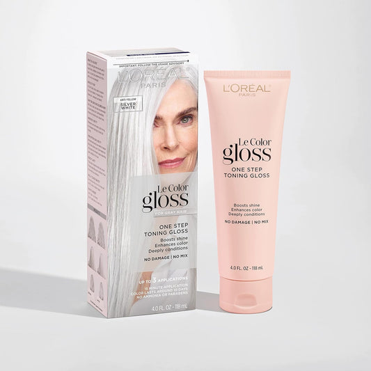 L'Oreal Paris Le Color Gloss One Step Toning Gloss, In-Shower Hair Toner With Deep Conditioning Treatment Formula For Gray Hair, Silver White, 1 Kit