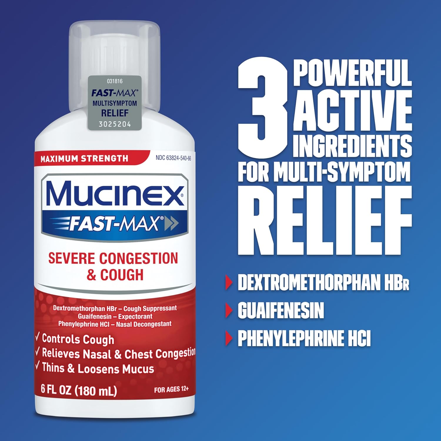 Mucinex Fast-Max Severe Congestion & Cough Medicine, Maximum Strength Symptom Relief, Over-The-Counter Medication, Cold Medicine, Cough Suppressant, Expectorant, Nasal Decongestant, FSA/HSA, 6 FL OZ : Health & Household