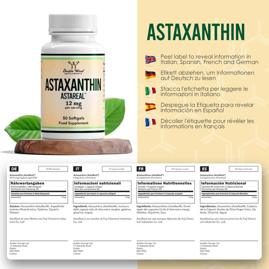 Double Wood Astareal Natural Astaxanthin | 50 Softgels - 12Mg Natural Astaxanthin Per Serving | High Strength Antioxidant Supplement Backed By 35 Years Of Research | Non-Gmo & Gluten Free