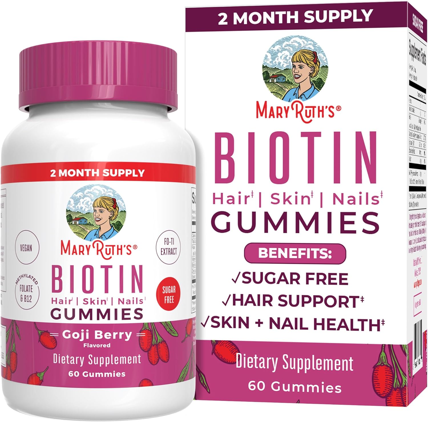 Maryruth'S Biotin Gummies | Sugar Free | 2 Month Supply | Biotin Vitamins For Hair Skin & Nails | Biotin Gummies For Hair Growth | Vegan | Non-Gmo | Gluten Free | 60 Count