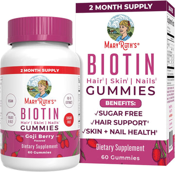 Biotin Gummies By Maryruth'S | Sugar Free | 2 Month Supply | Nutrients For Hair Skin & Nails | Biotin 2500Mcg | Zinc | B Vitamins | Biotin Gummies For Hair | Vegan | Non-Gmo | Gluten Free | 60 Count