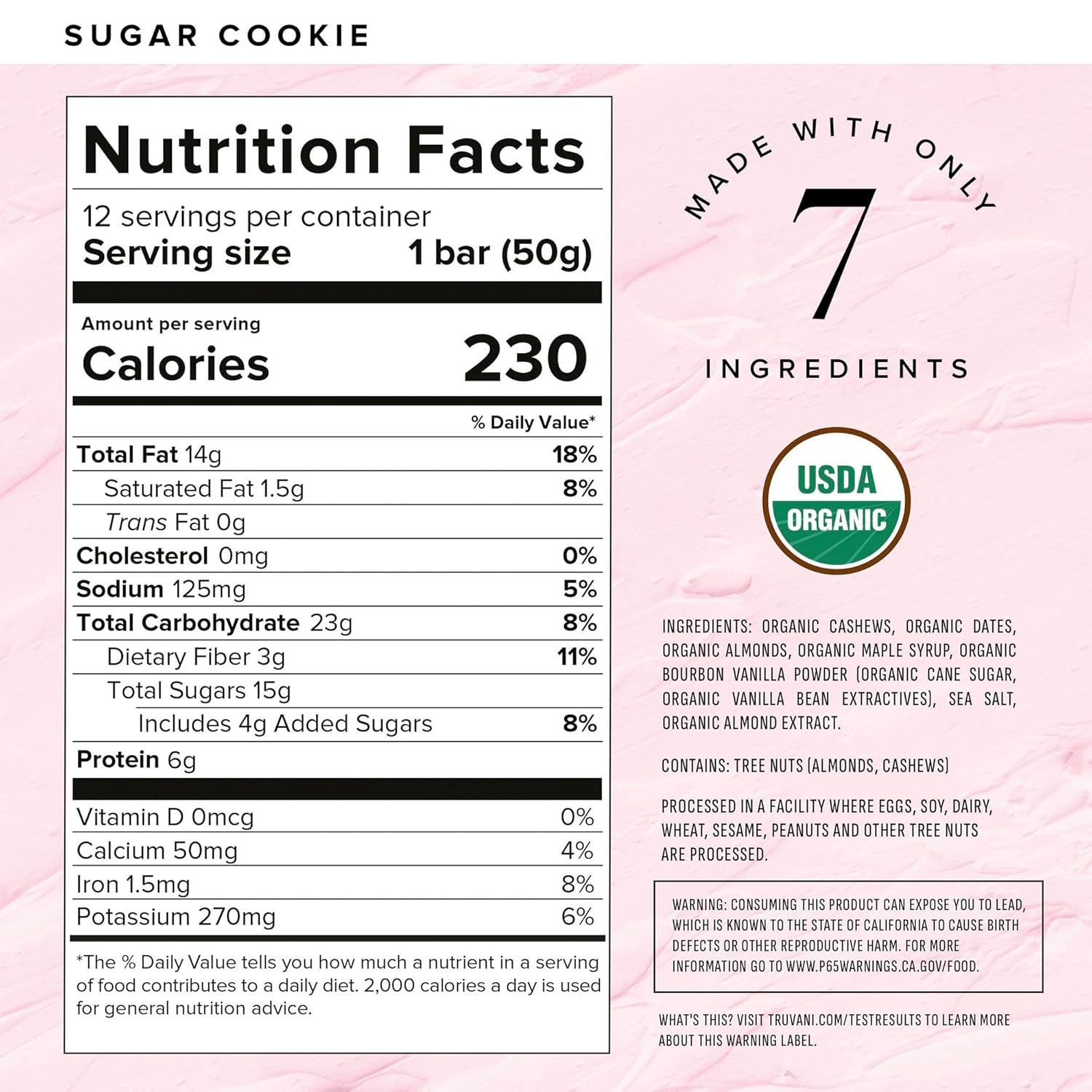 Truvani Plant Based Snack Bars | 6g Protein | 12 Pack Sugar Cookie | Organic | Vegan | The Only Bar | Dairy, Soy, and Gluten Free | Individually Wrapped : Health & Household