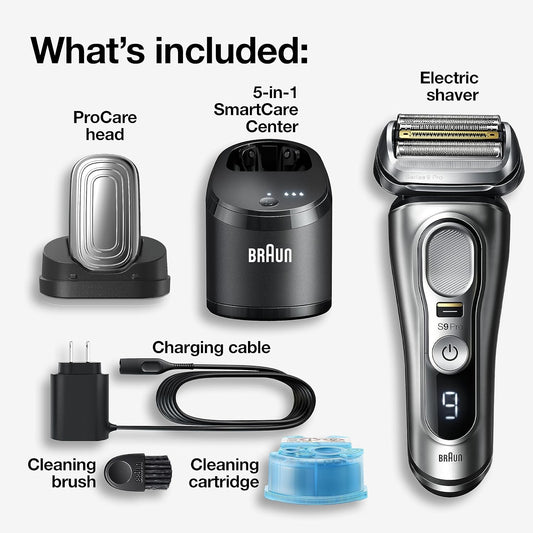 Braun Series 9 Pro 9487Cc Electric Razor For Men, Wet & Dry, Electric Razor, Rechargeable, Electric Shaver With Clean & Charge Station And Procare Attachment