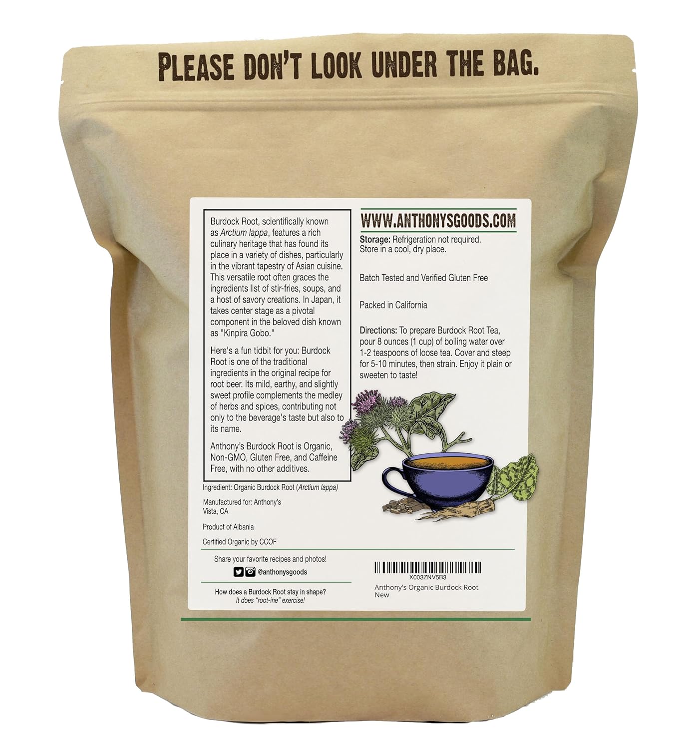 Anthony's Organic Burdock Root, 1 lb, Gluten Free, Cut & Sifted, Non GMO, Caffeine Free : Grocery & Gourmet Food