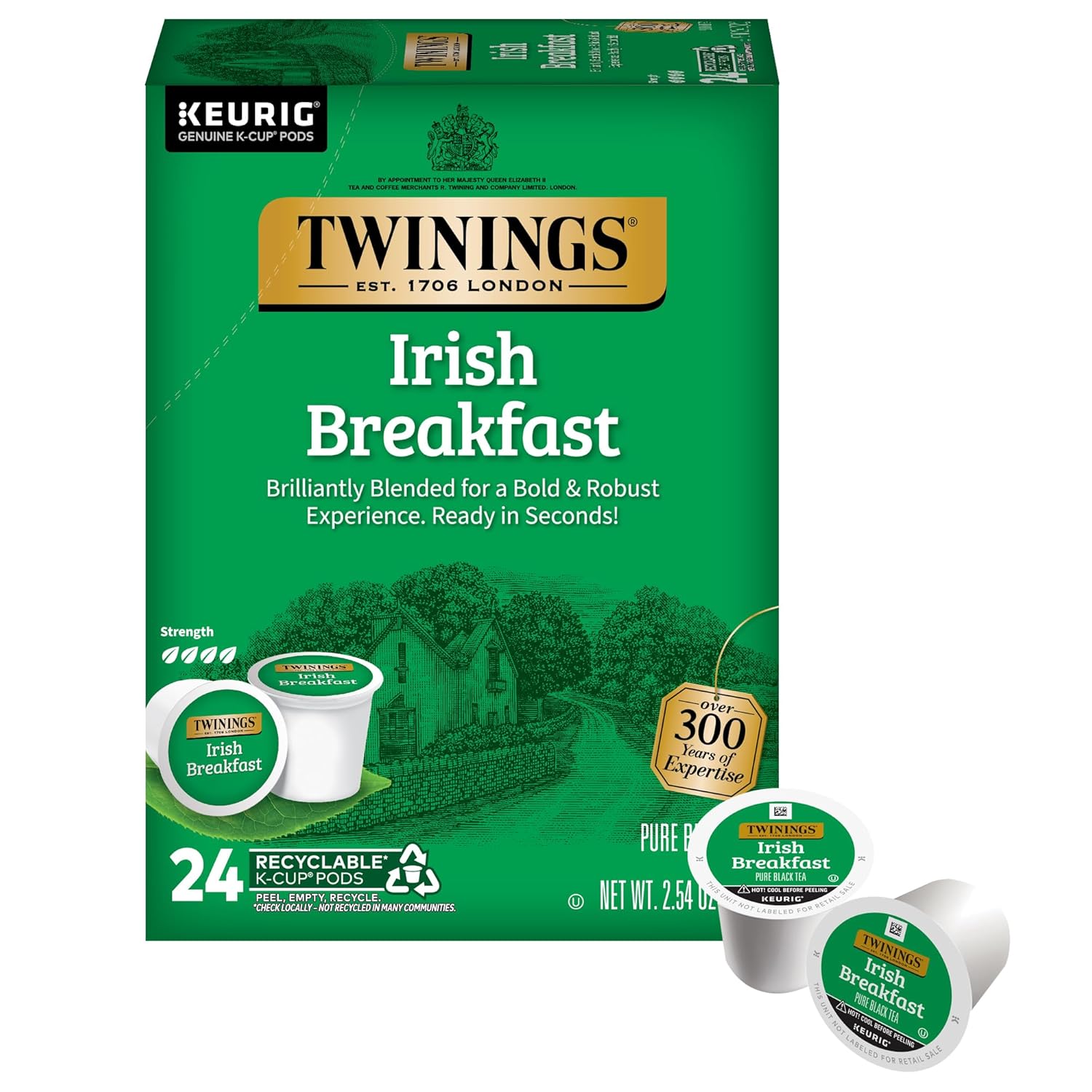 Twinings Irish Breakfast Black Tea K-Cup Pods For Keurig, 24 Count (Pack Of 1), Robust, Strong, Bold Flavour, Caffeinated, Enjoy Hot Or Iced | Packaging May Vary