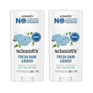 Schmidt'S Aluminum-Free Vegan Deodorant Fresh Rain & Birch With 24 Hour Odor Protection, 2 Count For Women And Men, Natural Ingredients, Cruelty-Free, 2.65 Oz