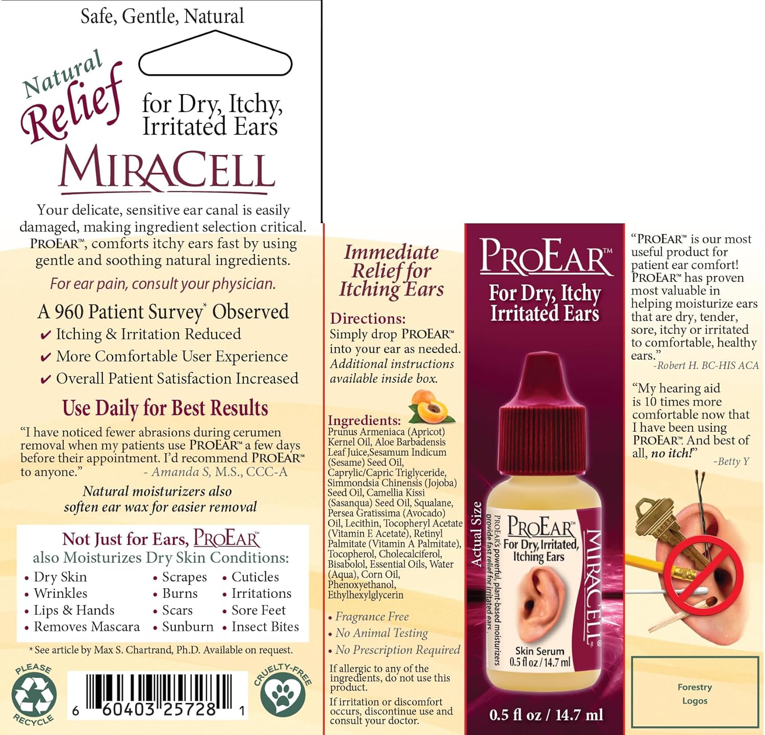 Miracell Proear, Ear Drops For Itchy Ears, Ear Wax Softener, Clogged Ears, Dry Ears, For Adults Babies. 0.5Oz : Body Gels And Creams : Health & Household