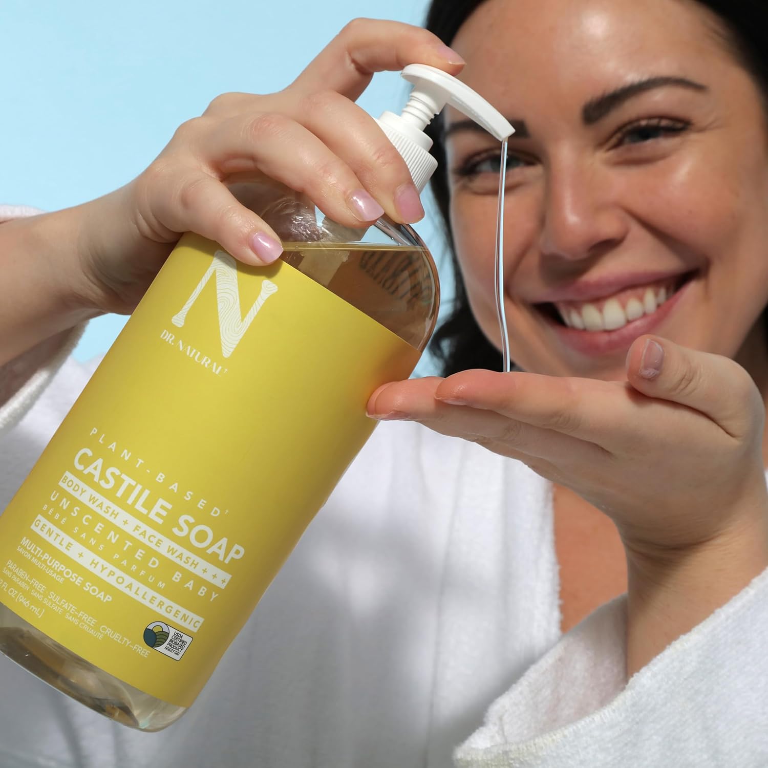 Dr. Natural Castile Liquid Soap - Multi-Use Body Wash, Shampoo And Face Wash - Body Soap For Skin, Hair, Pets And Home - Unscented Baby - 2 Pc : Beauty & Personal Care