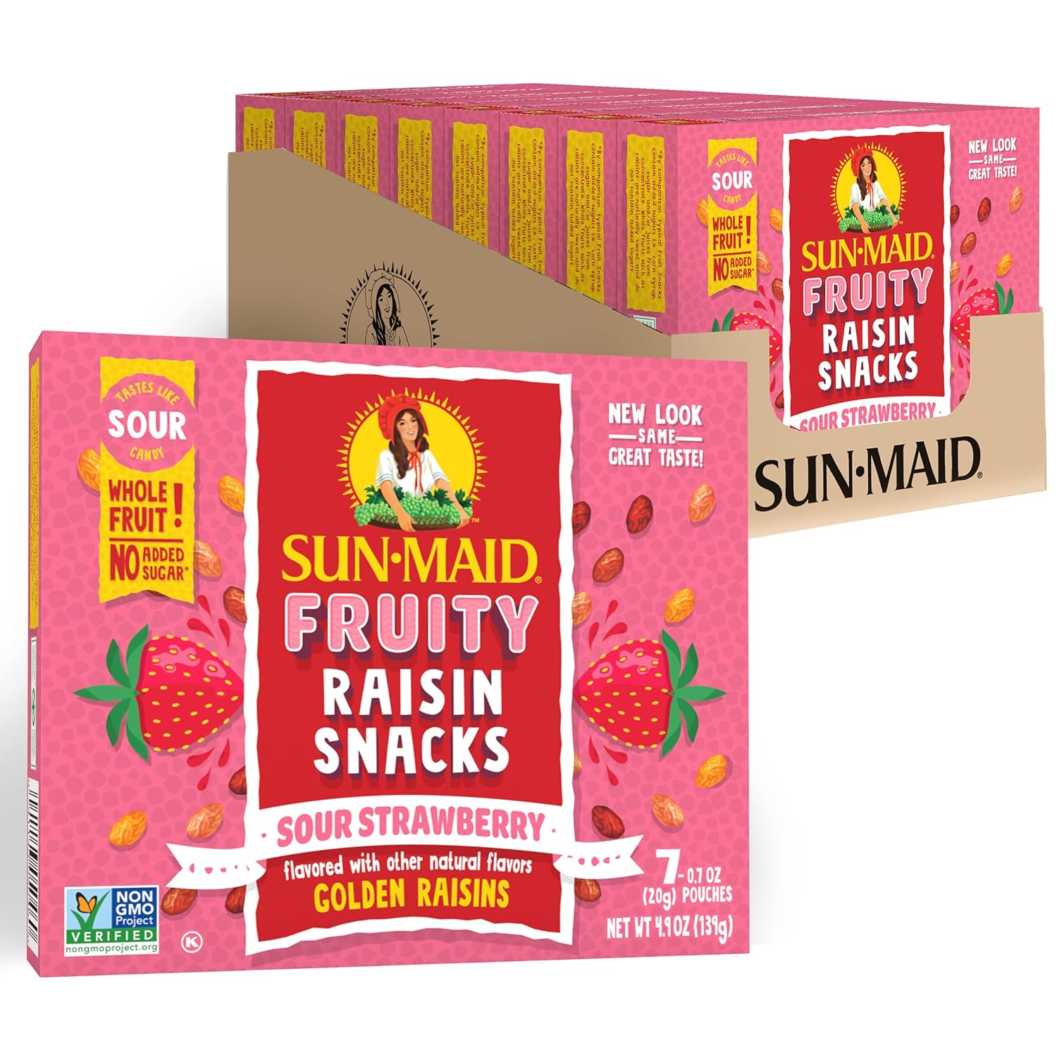 Sun-Maid Sour Strawberry Fruity Raisin Snacks - (56 Pack) 0.7 oz Pouches - Sour Strawberry Raisins - Dried Fruit Snack for Lunches and Snacks