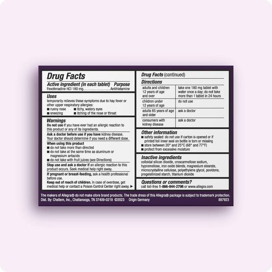 Allegra Adult 24-Hour Allergy Relief Tablets, Non-Drowsy Indoor And Outdoor Allergy Medicine, 180 Mg Fexofenadine Hci Antihistamine Pill, 15-Count