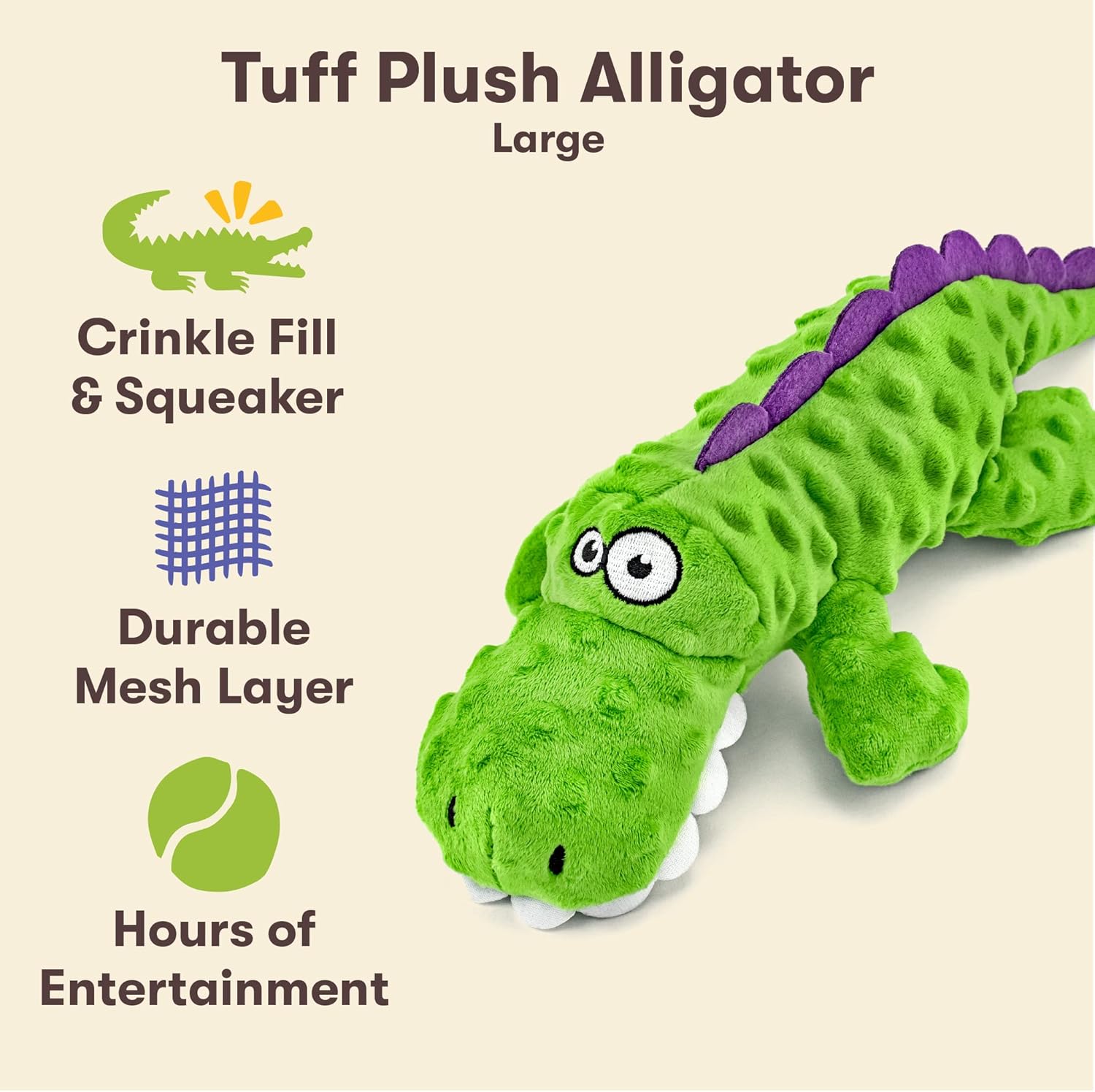 Pet 'n Shape Tuff Plush Gator Dog Toy, Large : Pet Supplies