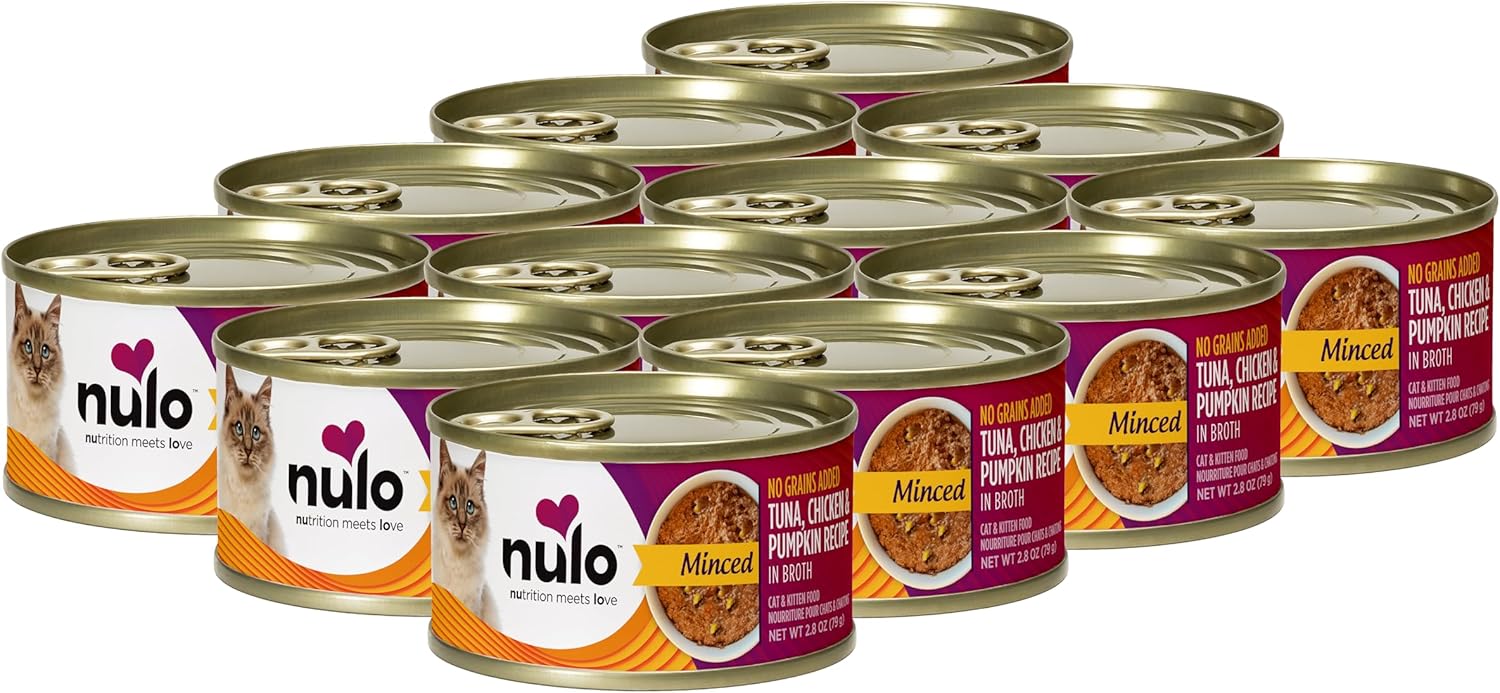 Nulo Grain-Free Minced Wet Canned Cat & Kitten Food, Tuna, Chicken, And Pumpkin In Broth, 2.8 Ounce, 12 Cans