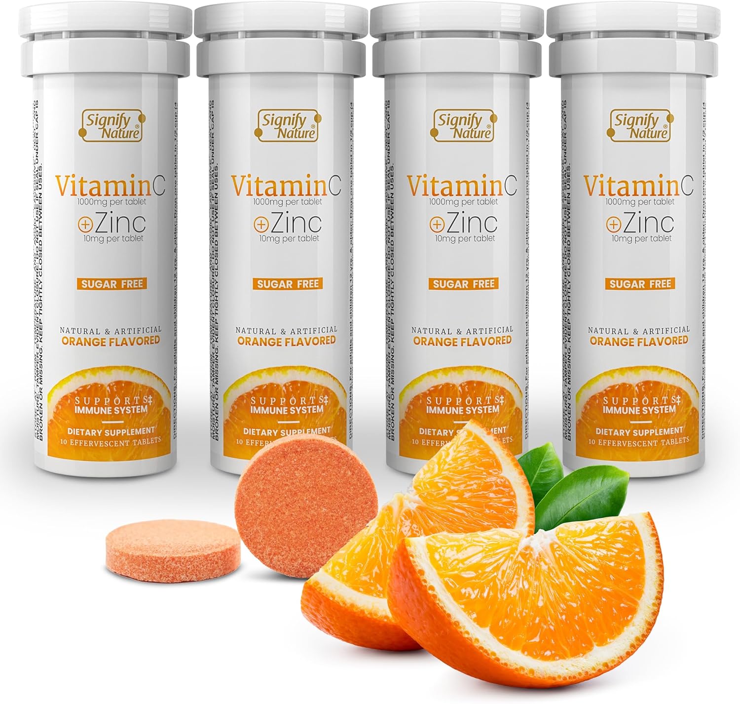 Signify Nature Vitamin C 1000Mg Effervescent Tablets - Potent Immune Support Vit C With Zinc Supplement - Sugar-Free & Vegan Formula | Dissolvable Vitamin C Tablets - Water Soluble Fizzy Elixir - 80Ct