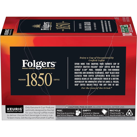 Folgers 1850 Black Gold Dark Roast Coffee, 10 Keurig K-Cup Pods