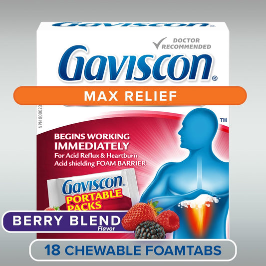Gaviscon Max Berry- Long-Lasting Acid Reflux And Heartburn Relief, 18 Count
