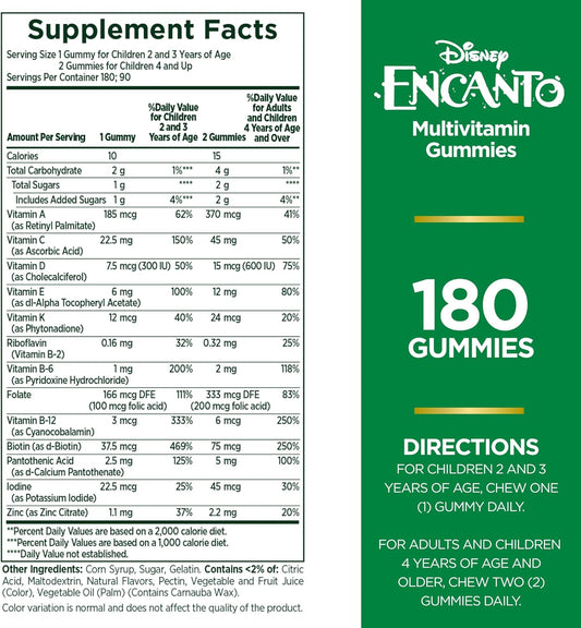 Nature'S Bounty Kids Multivitamin Gummies Disney Encanto, Natural Grape, Orange & Cherry Flavored, Vitamins A, C, D, E, And Select B Vitamins, 180 Gummies