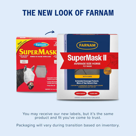 Farnam Supermask Ii Horse Fly Mask With Ears, Extended Coverage, Protects Eyes From Insects And Debris, Adjustable Throat Latch