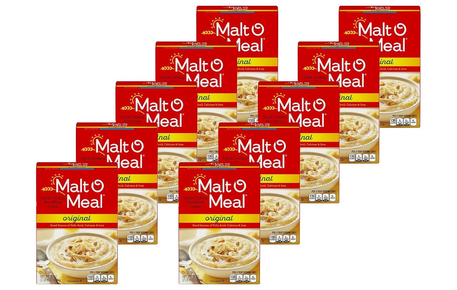 Post Malt-O-Meal Hot Cereal, Original Flavor, Quick Cooking, 36 Ounce (Pack of 10)