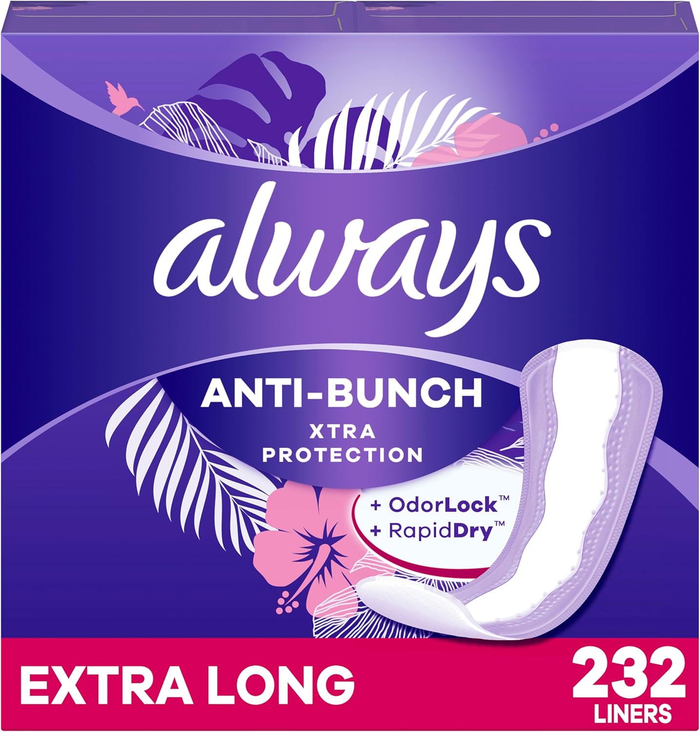 Always Anti-Bunch Xtra Protection Daily Liners, Extra Long Length, Unscented, 116 Count X 2 (232 Count Total)