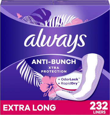 Always Anti-Bunch Xtra Protection Daily Liners, Extra Long Length, Unscented, 116 Count X 2 (232 Count Total)