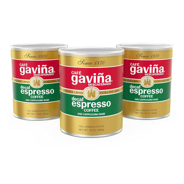 Café Gaviña Decaf Espresso Extra Fine Ground Coffee: 100% Arabica, Dark Roast, Low Acidity, Chocolate Notes - 3 X 10 Oz Cans