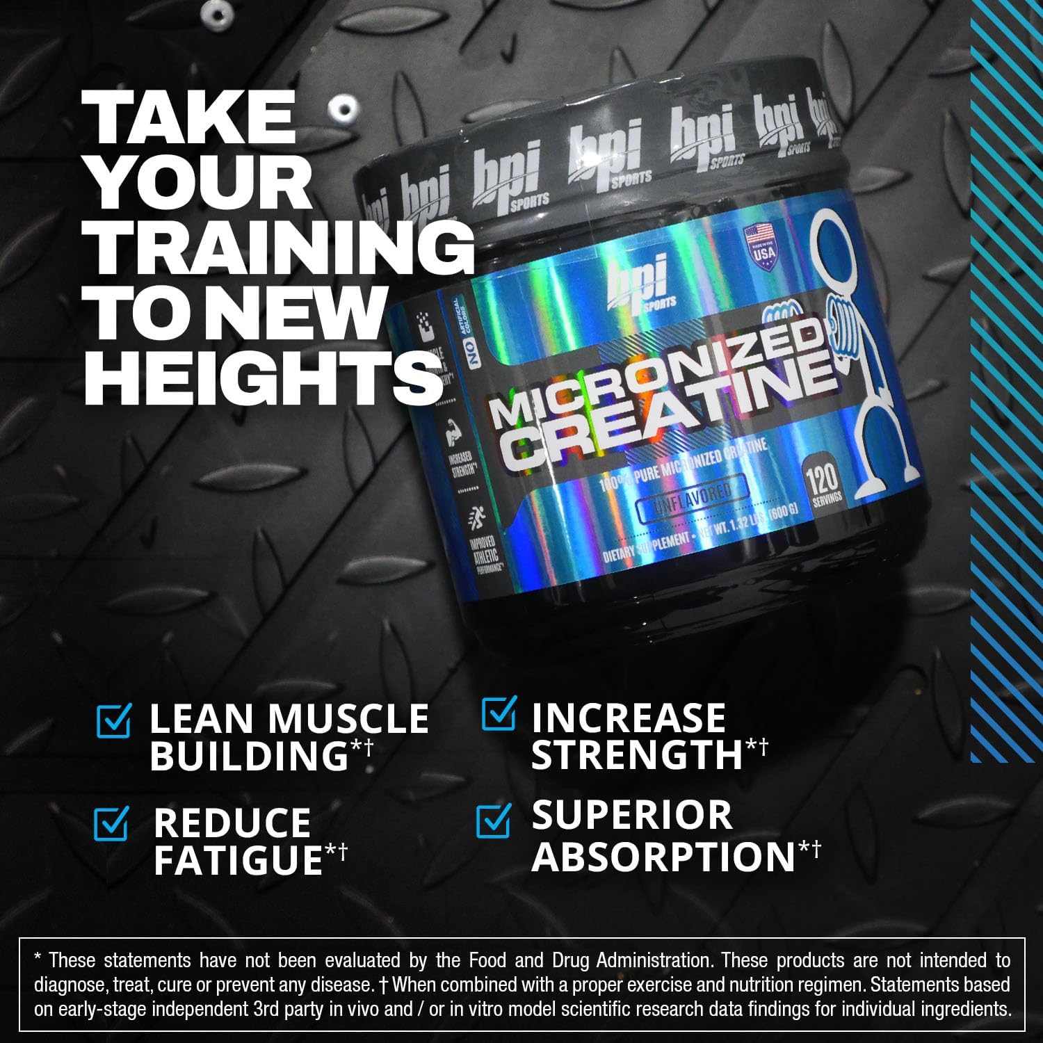 Bpi Sports Micronized Creatine - Increase Strength - Reduce Fatigue - Lean Muscle Building - 100% Pure Creatine - Better Absorption - Supports Muscle Growth - Unflavored - 60 Servings - 10.58 Ounce : Health & Household