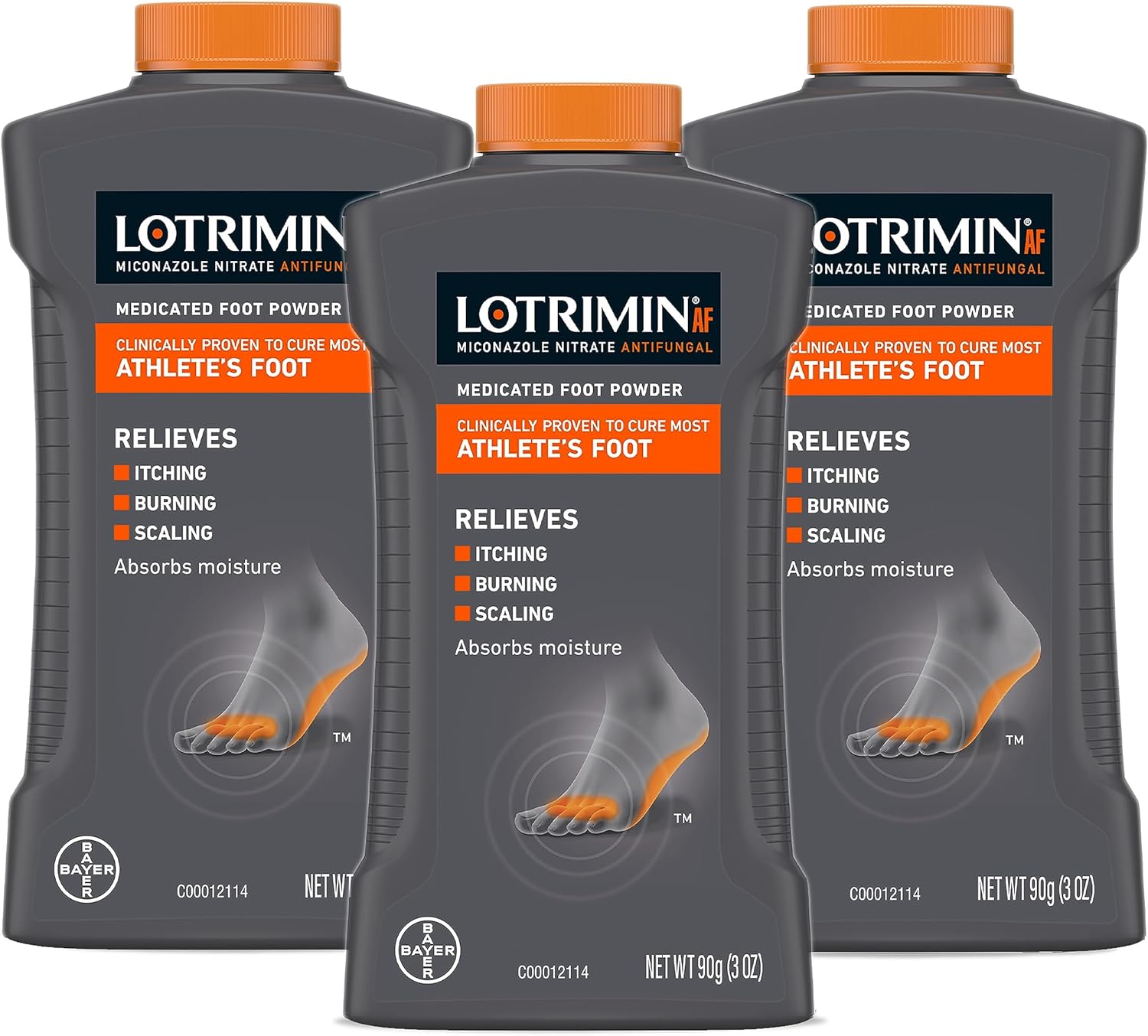 Lotrimin Af Athlete'S Foot Antifungal Powder, Miconazole Nitrate 2% Treatment, Clinically Proven Effective Antifungal Treatment Of Most Af, Jock Itch And Ringworm, 3 Ounces Bottle (Pack Of 3)