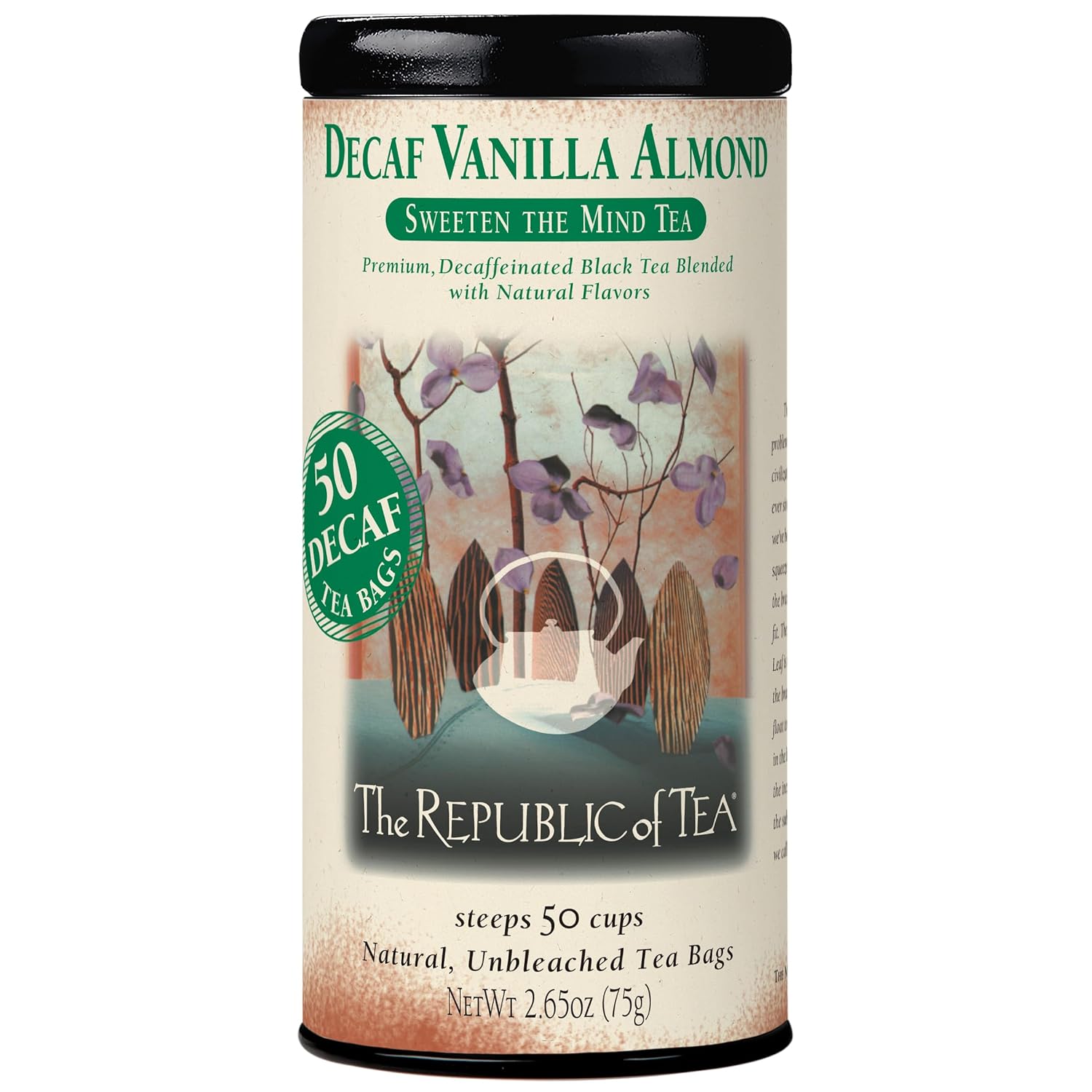 The Republic Of Tea — Decaf Vanilla Almond Black Tea Tin, 50 Tea Bags, Environmentally- Friendly Decaffeinated Tea