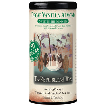 The Republic Of Tea — Decaf Vanilla Almond Black Tea Tin, 50 Tea Bags, Environmentally- Friendly Decaffeinated Tea