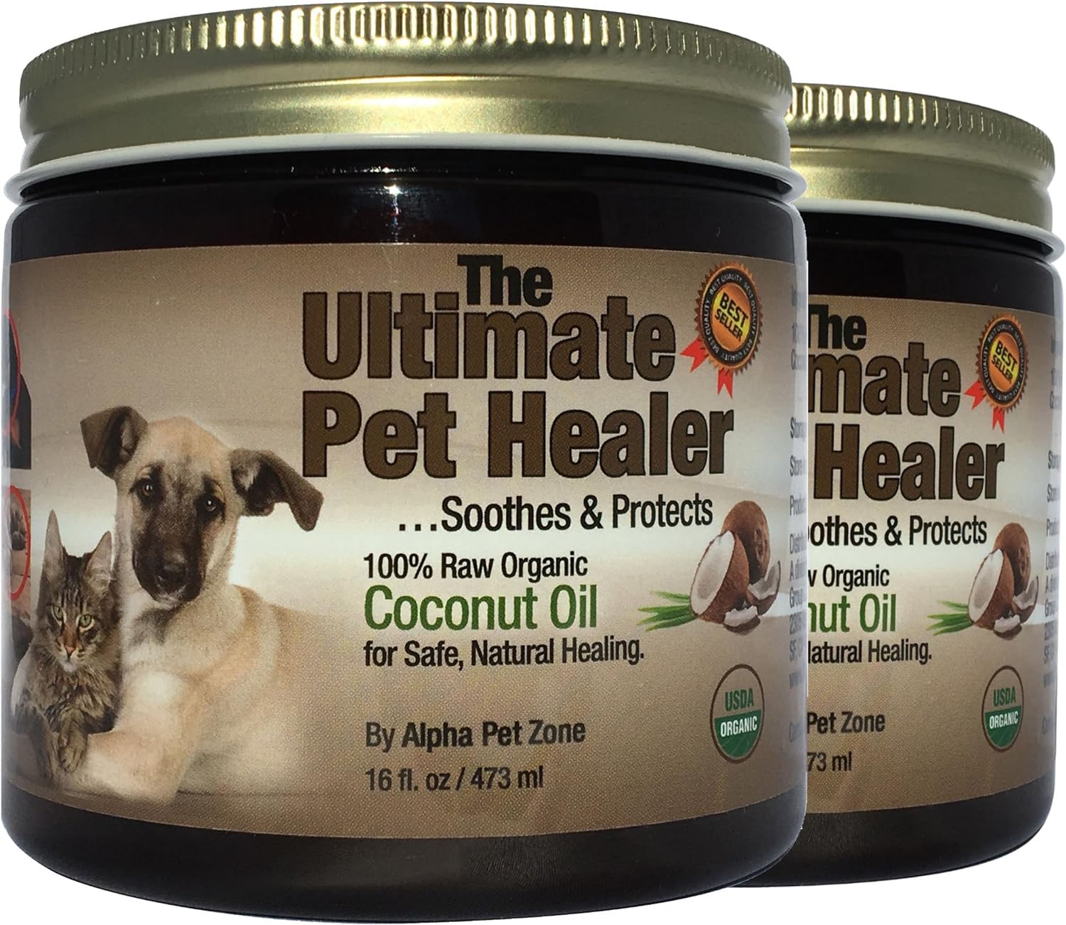 Organic Coconut Oil for Dogs & Cats Skin and Coat, 32 oz, Natural Treatment for Itchy Skin, Dry Elbows, Paws & Nose