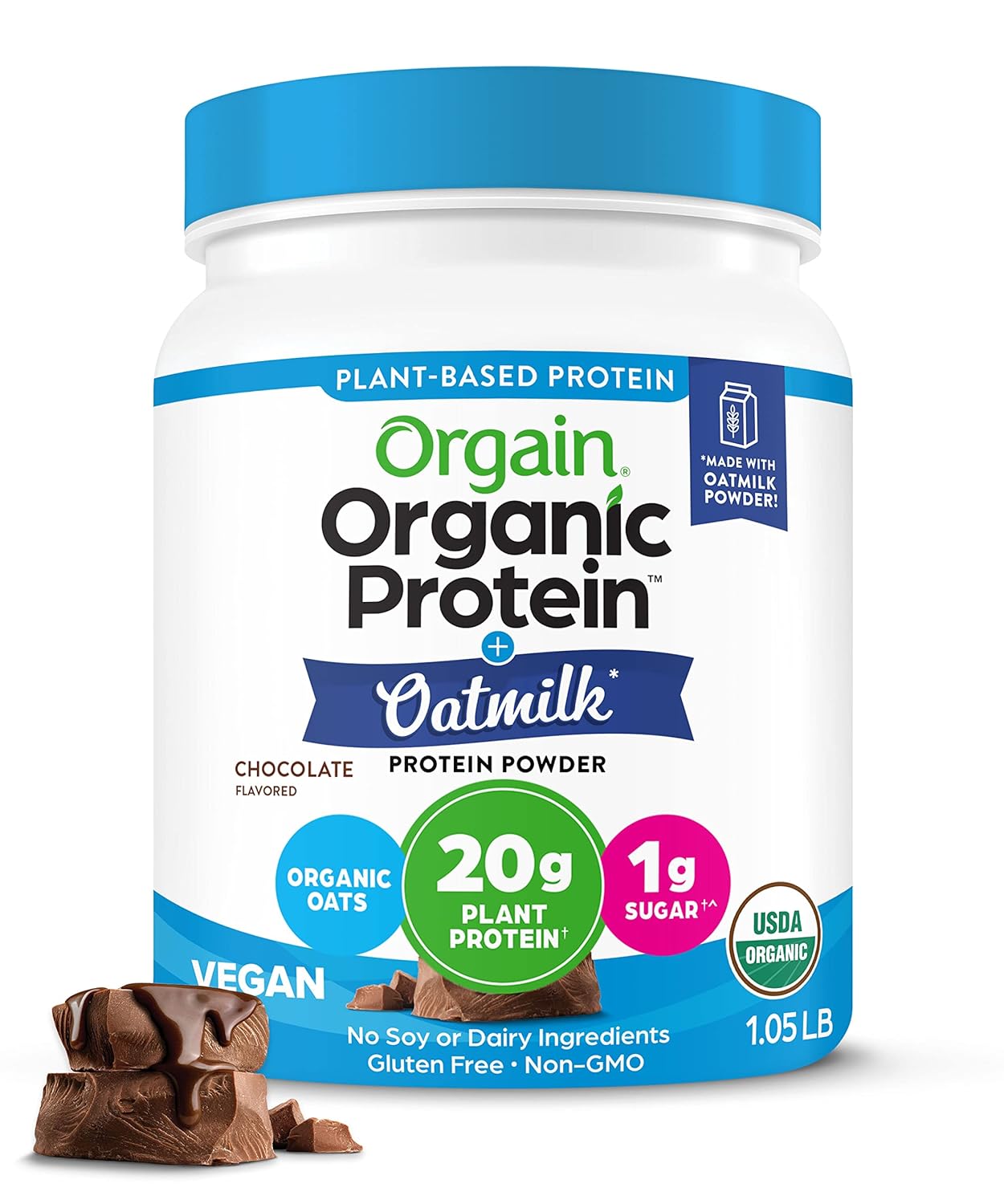 Orgain Organic Vegan Protein Powder + Oat Milk, Chocolate - 20G Plant Based Protein, Gluten Free, No Dairy, Soy Or Lactose Ingredients, Low Sugar, Non-Gmo, Kosher, For Shakes & Smoothies - 1.05Lb