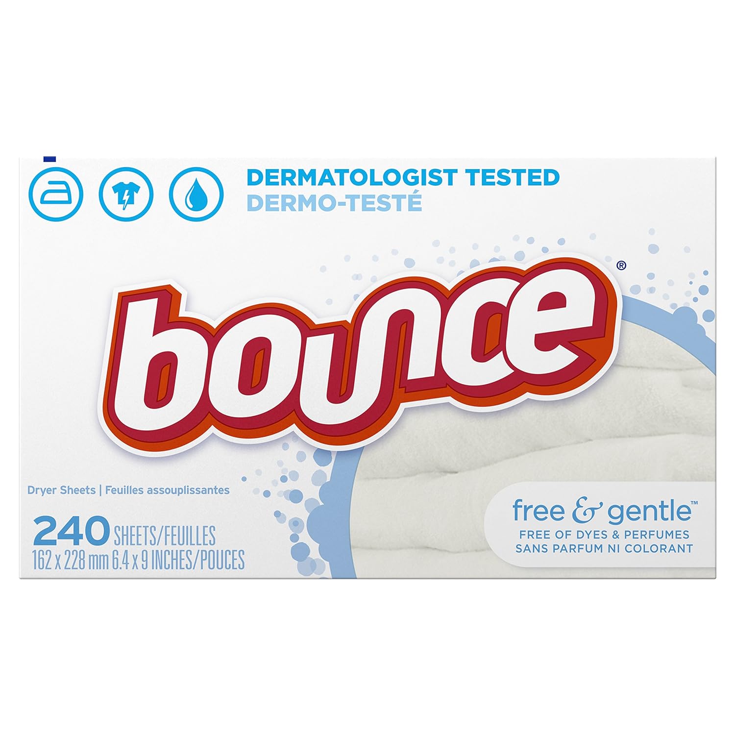 Bounce Free & Gentle Dryer Sheets, 240 Sheets, Unscented Fabric Softener Sheets, Hypoallergenic And Dermatologist Tested