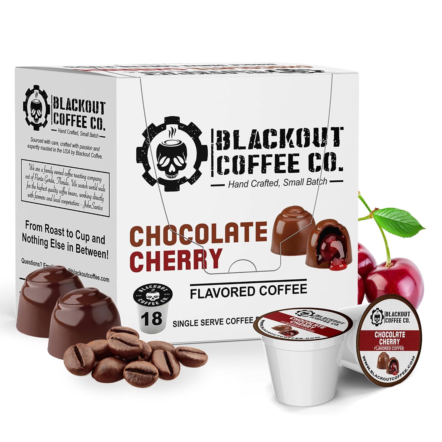 Blackout Coffee Chocolate Cherry Flavored Pods - Freshly Roasted In The Usa - K-Cup Compatible Single-Serve Pods (18 Count)